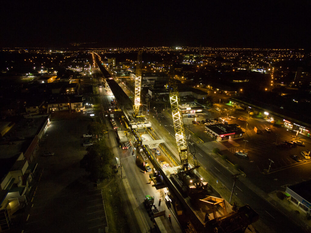 Crews set the final guideway segments along Farrington Highway in March 2016.