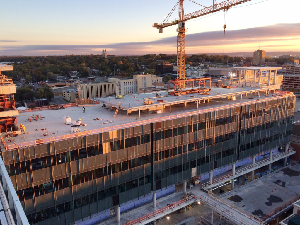 A 10-story tower at the Fred and Pamela Buffet Cancer Center will feature nearly 100 state-of-the-art research laboratories.