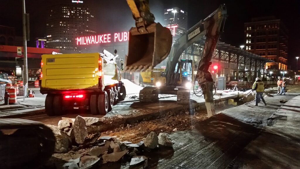 Excavation through critical intersections was often performed on nights and weekends to minimize disruption to traffic.