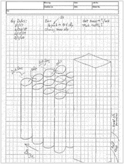 Image of a rough sketch on graph paper to indicate preliminary design