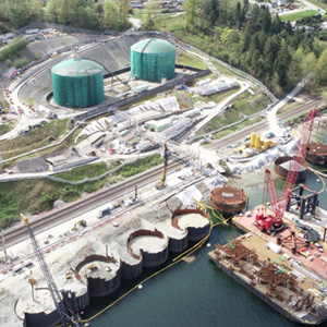 Image of storage tanks near an export facility