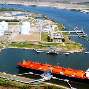 Marine vessel near an LNG export facility