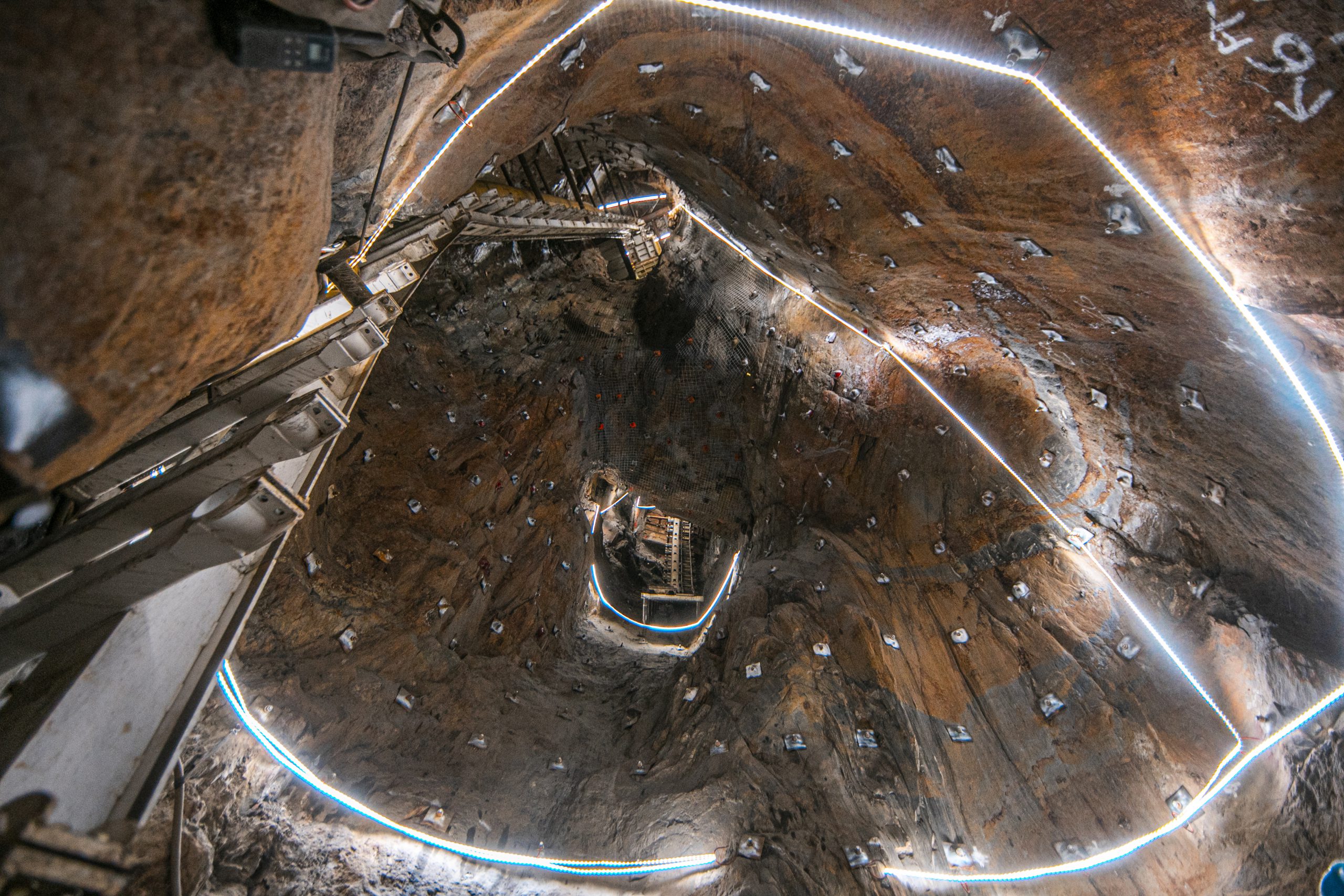 The reclaimed and rehabilitated ore pass from the historic mine works will now be used to transport excavated rock to make way for massive underground caverns. Photo credit: Matt Kapust, South Dakota Science & Technology Authority (SDSTA)