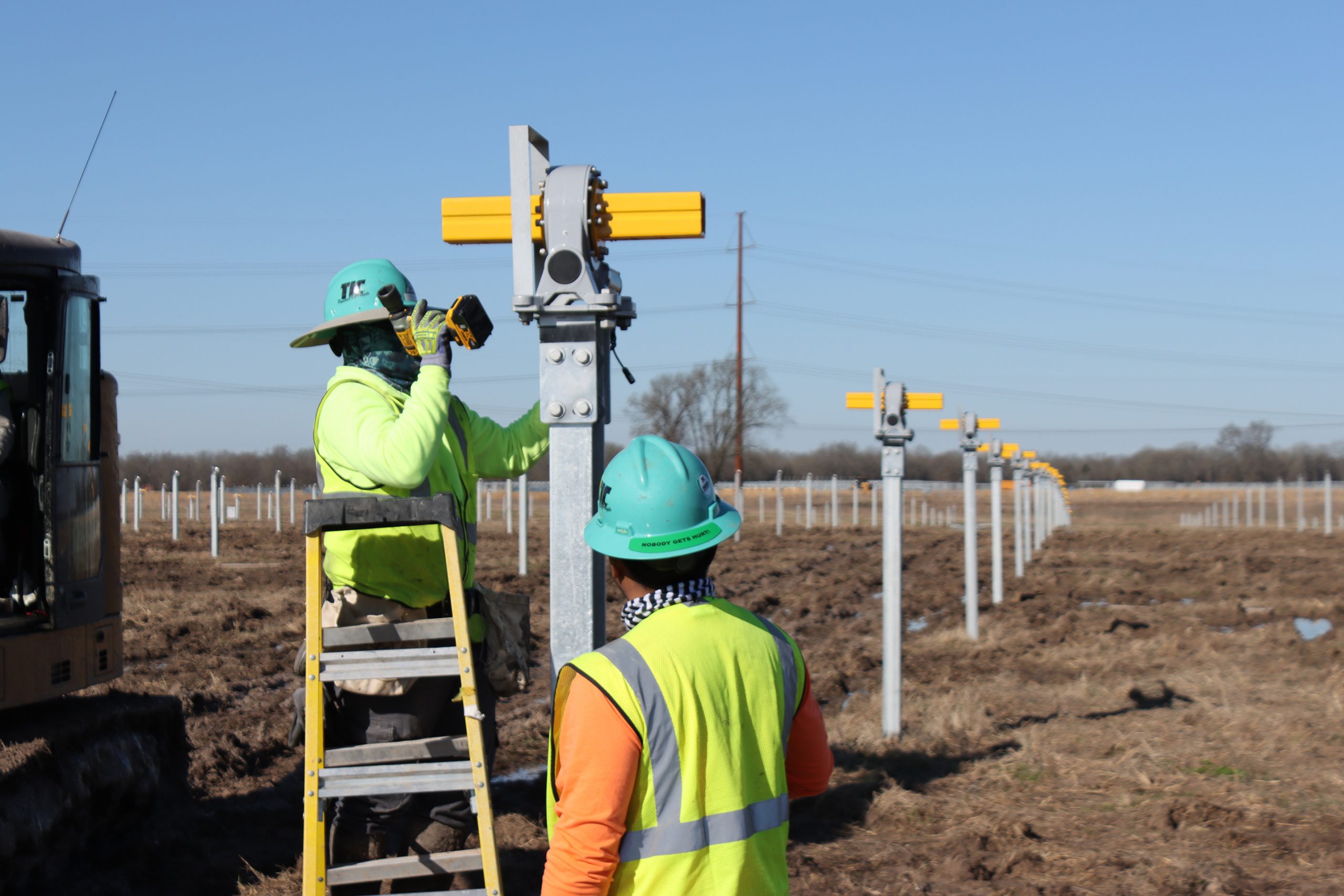 Slew drive tracker systems are installed to turn panels throughout the day to receive the maximum amount of sunlight.