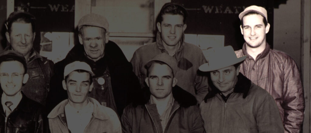 Walter Scott, Jr., (back row, far right) was an engineer on the Continental Can Co. Plant project in Omaha, Nebraska, in 1953.