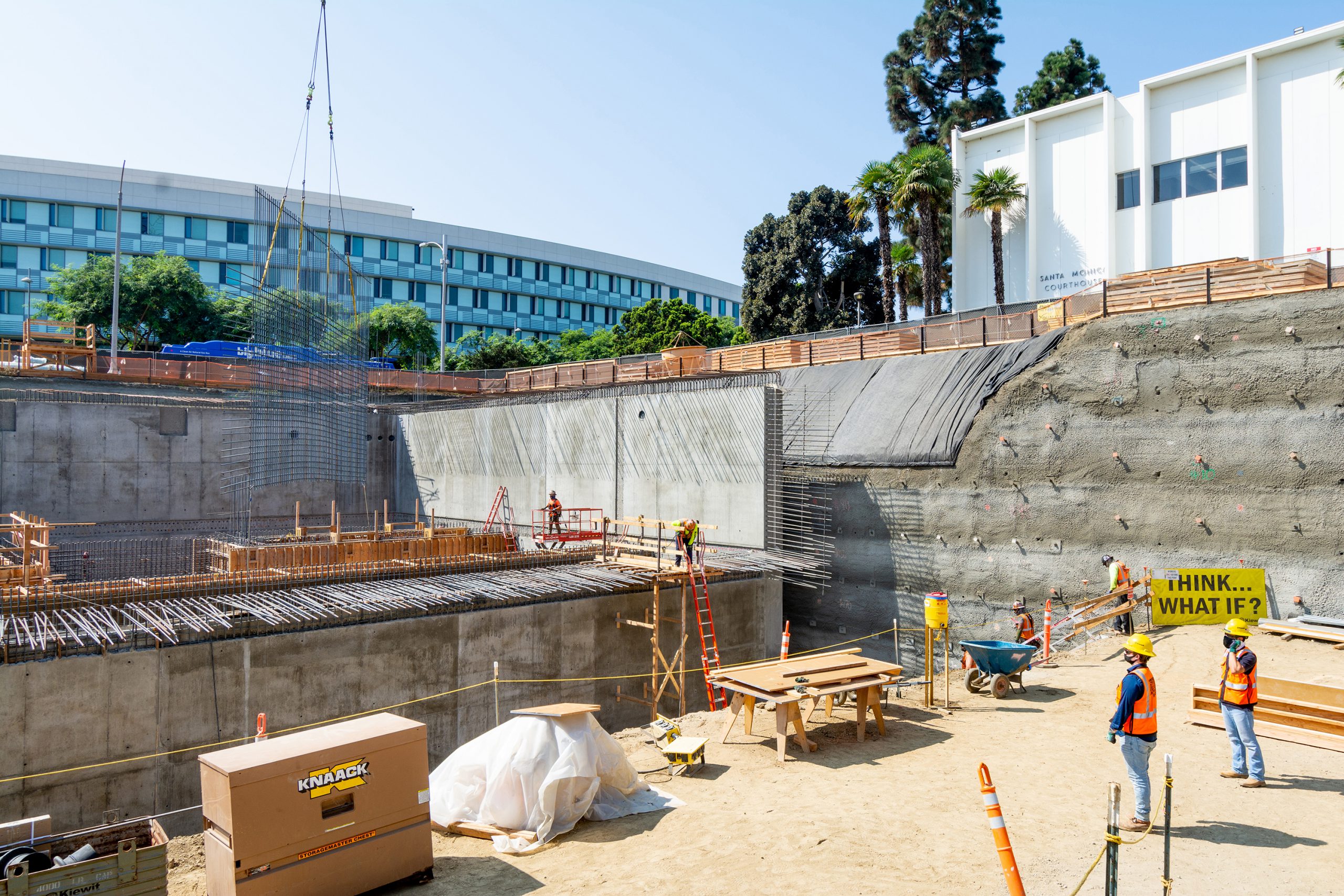  The Sustainable Water Infrastructure Project (SWIP) included construction of a below-grade, advanced treatment facility to treat a blend of sewer and stormwater at the Santa Monica Civic Center lot shown here. 