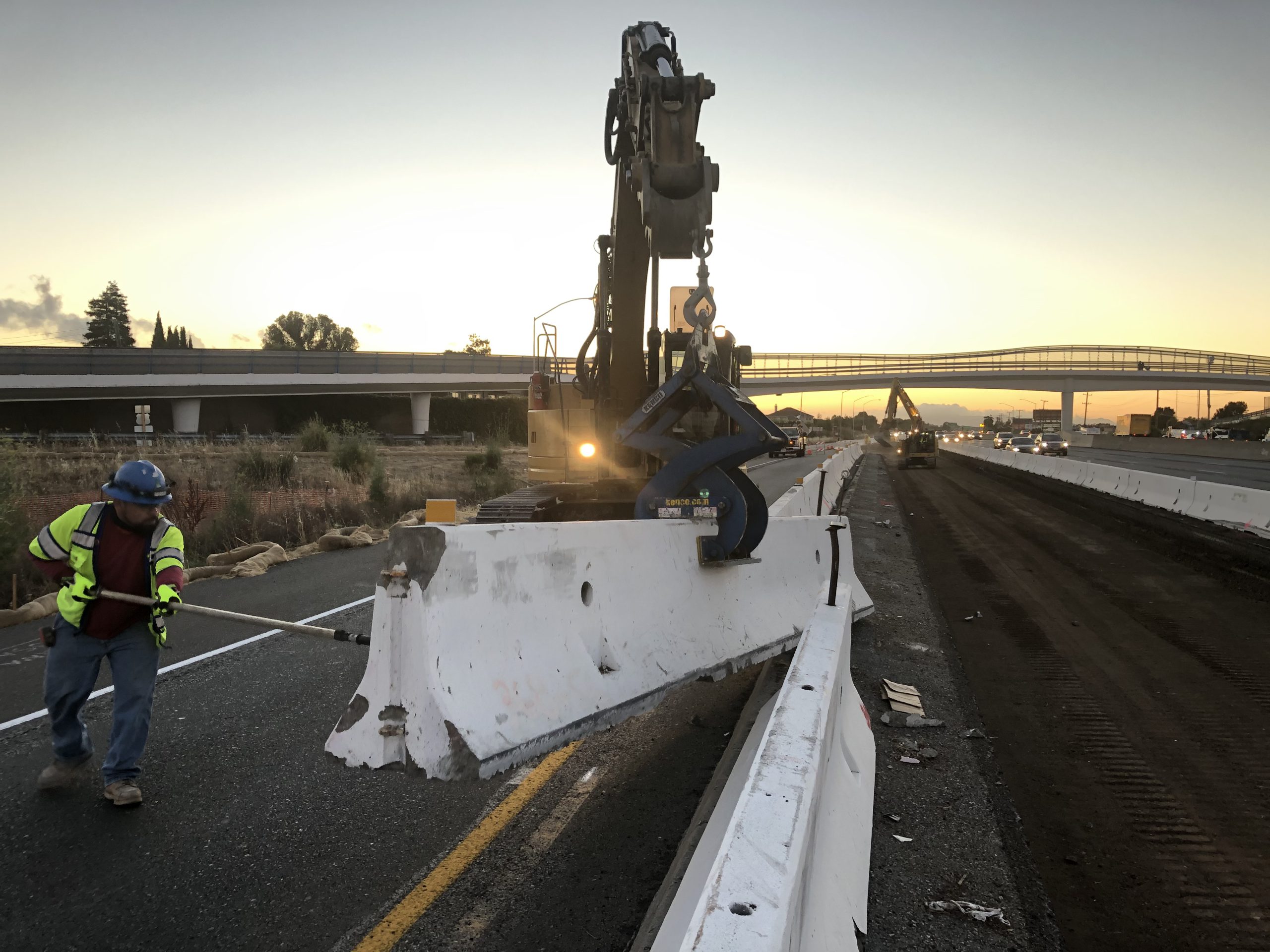 K-rail was set in place as protective barriers against the traffic that surrounded crews on site.