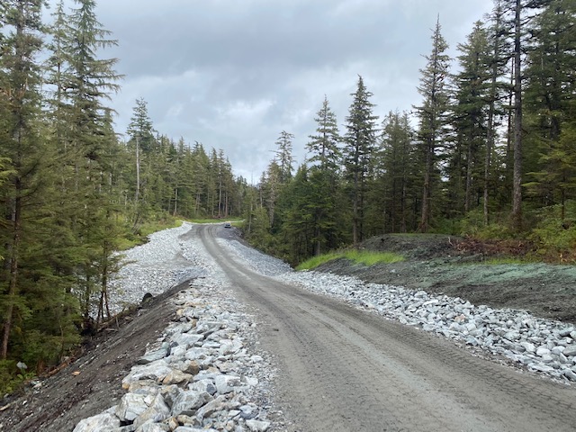 The road was constructed with materials obtained through the excavation and drill and blast process. 