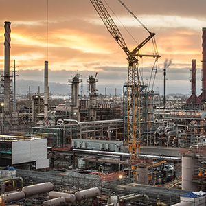 Image of a refining facility at sunset