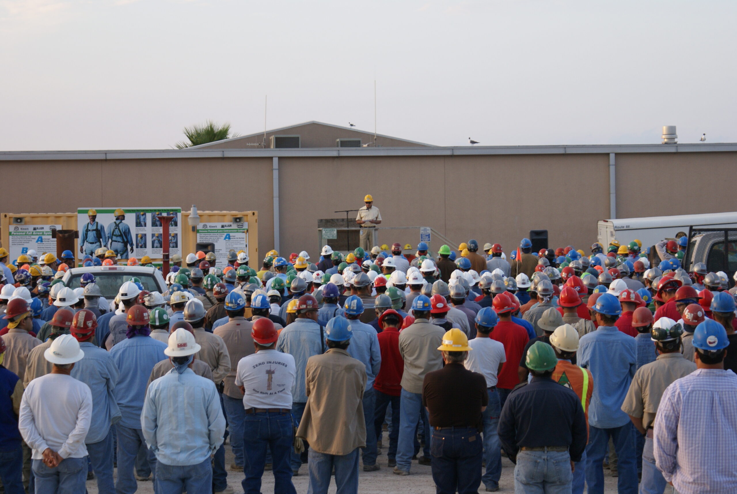 Sezer leads a sitewide safety meeting at the yard in 2009.