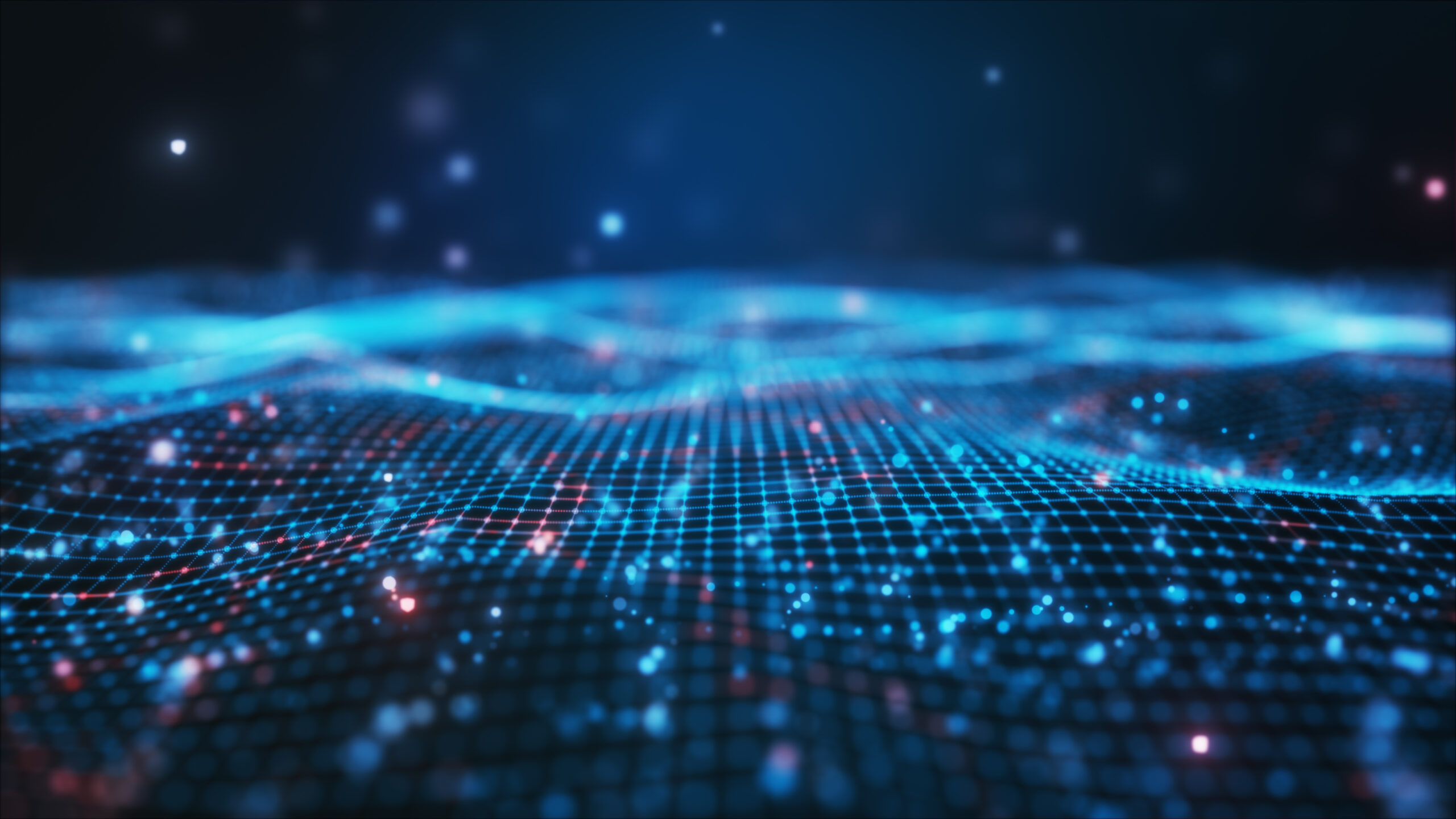 Abstract Digital Blue Particle Wave And Lights Background ,animation Digital Data Cyber Or Technology Background.