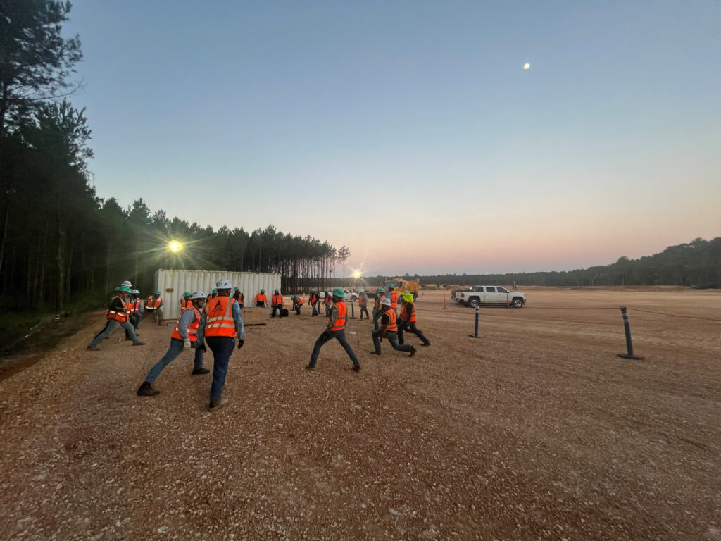 At the Lone Star Power Station project, team members start their day with “Stretch and Flex,” a time to connect, warm up and prepare. The activity promotes safety by warming up muscles and increasing flexibility to help prevent injuries.