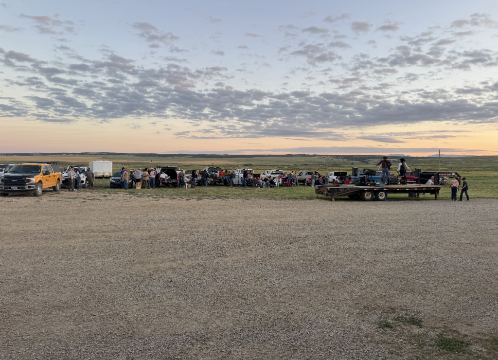 Kiewit crews and local landowners turned a campfire conversation into a pig roast with a band and about 50 people.
