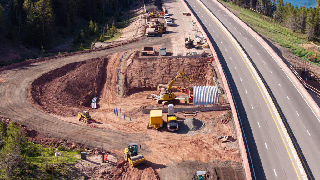 Constructing the wildlife crossings required excavating an area under the interstate. These arch-shaped bypasses will accommodate creatures of all sizes to safely pass through.