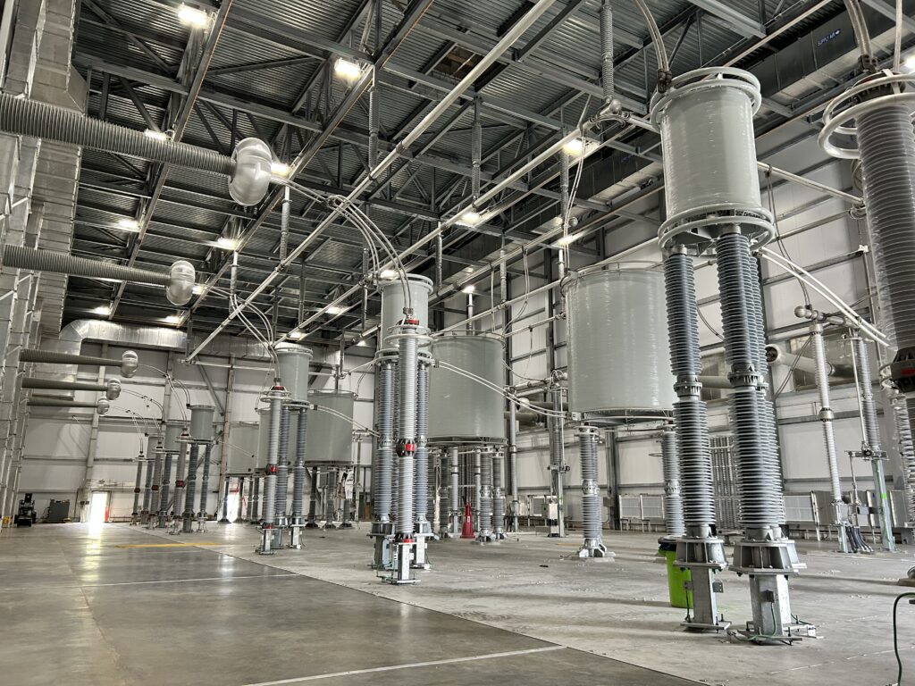 Inside the Astoria Converter Station's reactor hall, reactors stabilize the power after it has been converted from direct current to alternating current in the adjacent valve hall.