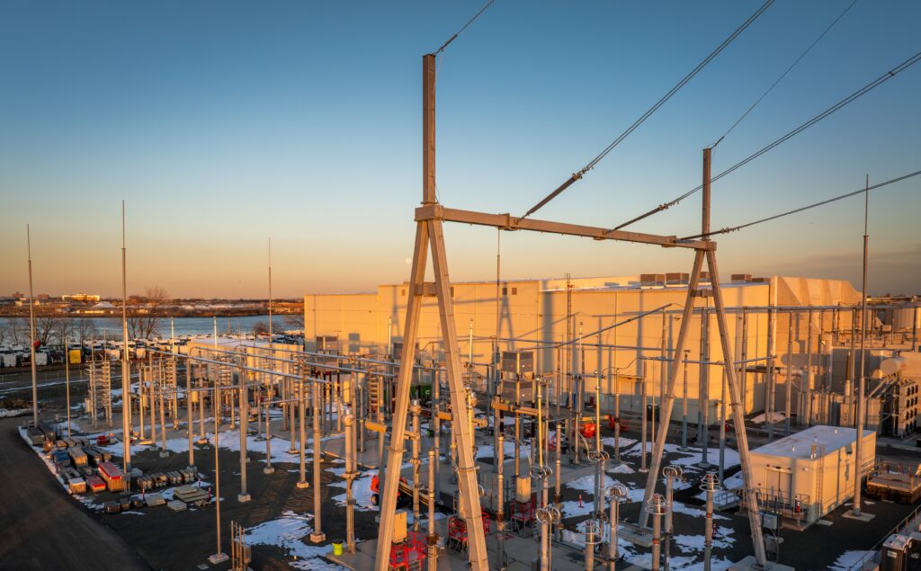 The switchyard and gantry are where the converted power leaves the Astoria Converter Station and enters New York City's grid.
