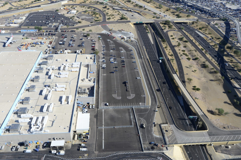 Birds-eye view of Phoenix Sky Harbor International Airport construction.